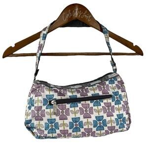 Le Sport Sac Floral Shoulder Bag Blue Purple Flower Packable Light Weight